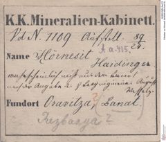 Etiketten zu Hörnesit (NHMW-MIN-Aa415)